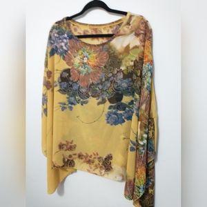 Mustard Floral Sheer Overpiece Size XL